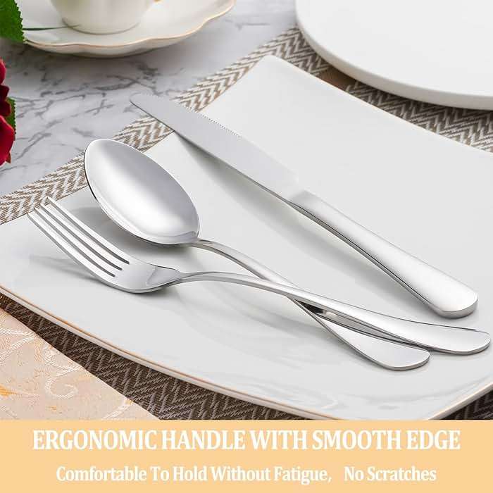 20 Piece Silverware Set Service for 4,Premium Stainless Steel Flatware Set,Mirror Polished Cutlery Utensil Set,Durable Home Kitchen Eating Tableware Set,Include Fork Knife Spoon Set,Dishwasher Safe - Image 5