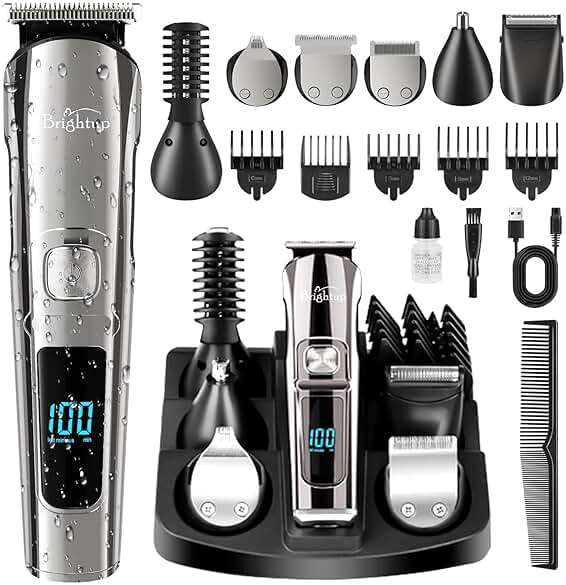 Brightup Beard Trimmer for Men - Electric Razor & Shaver, Cordless Hair Clippers Trimmers Set, IPX7 Waterproof Mens Grooming Kit for Shaving Face, Mustache, Body, Ear, Nose Hair Trimmer, Gifts for Men - Image 1