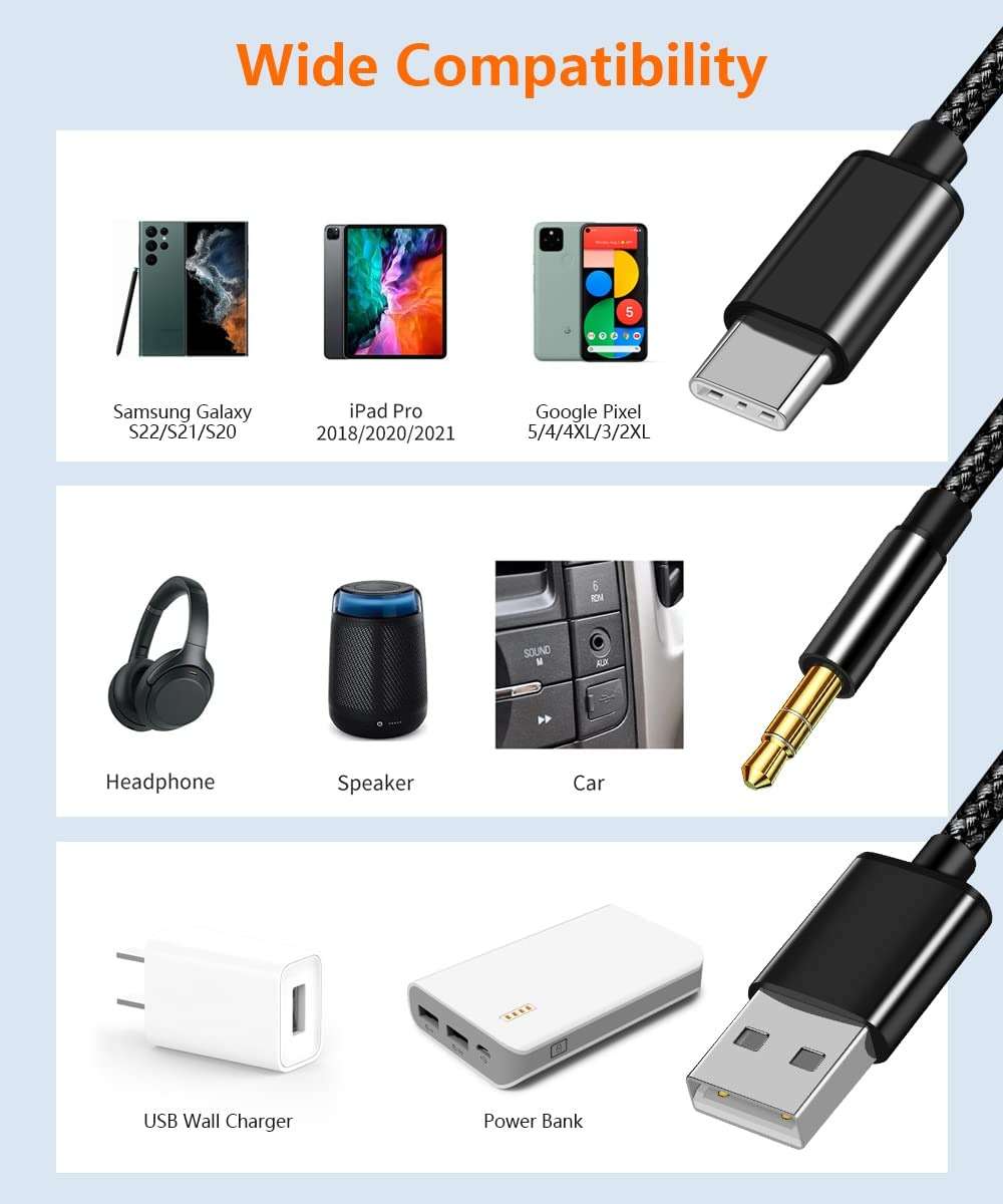 USB C to 3.5mm Aux Audio Cable, 2 in 1 USB C to 3.5mm Car Stereo Aux Headset Jack Cable with PD 18W USB C Charging Compatible with iPhone 17/16/16e/15 Plus/Pro Max/Air, Galaxy S25/S24/S23, Pixel 9/8 - Image 2
