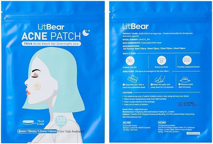 LitBear Acne Pimple Patches- Day and Night 4 Sizes 180 Dots Thin & Thick Hydrocolloid Patches with Witch Hazel, Tea Tree & Calendula Oil, Pimple Stickers for Covering Zits, Blemishes, Spots, Acne Dots - Image 8
