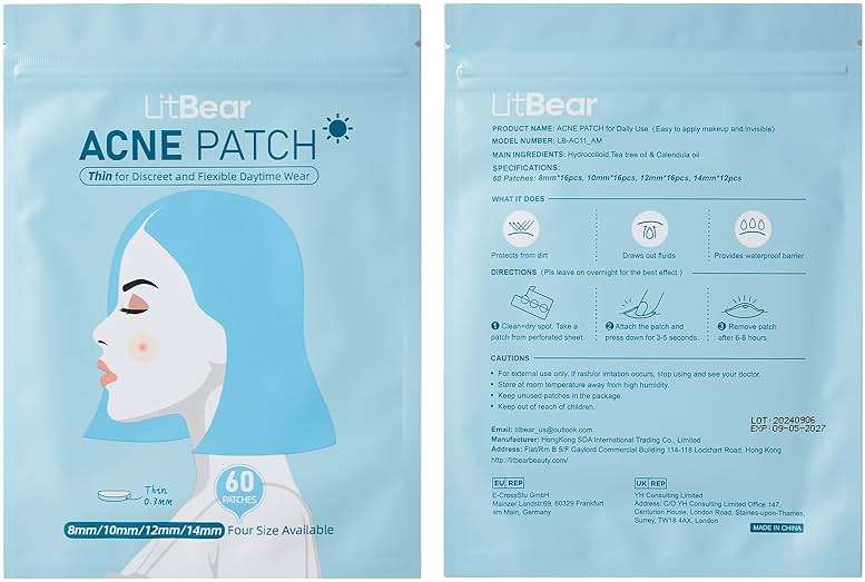 LitBear Acne Pimple Patches- Day and Night 4 Sizes 180 Dots Thin & Thick Hydrocolloid Patches with Witch Hazel, Tea Tree & Calendula Oil, Pimple Stickers for Covering Zits, Blemishes, Spots, Acne Dots - Image 9