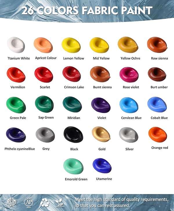 Colorful Permanent Fabric Paint, 26 Colors Soft Fabric Paint in Bottles (30ml/1oz) with Brushes, Palette,Non-Toxic Textile Paint for Creative DIY Clothes, T-Shirts, Shoes Art and Crafts - Image 2
