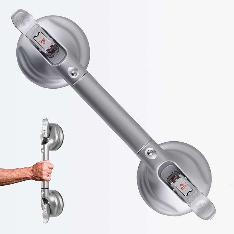 DAREN MEDICAL Heavy Duty Suction Shower Grab Bar - Toilet Bathroom Bathtub Safety - Shower Handles, Suction Cup Power Up to 250 LB, Perfect for Elderly Seniors(14.5 Inch, Gray Silver) h, Gray Silver - Image 1