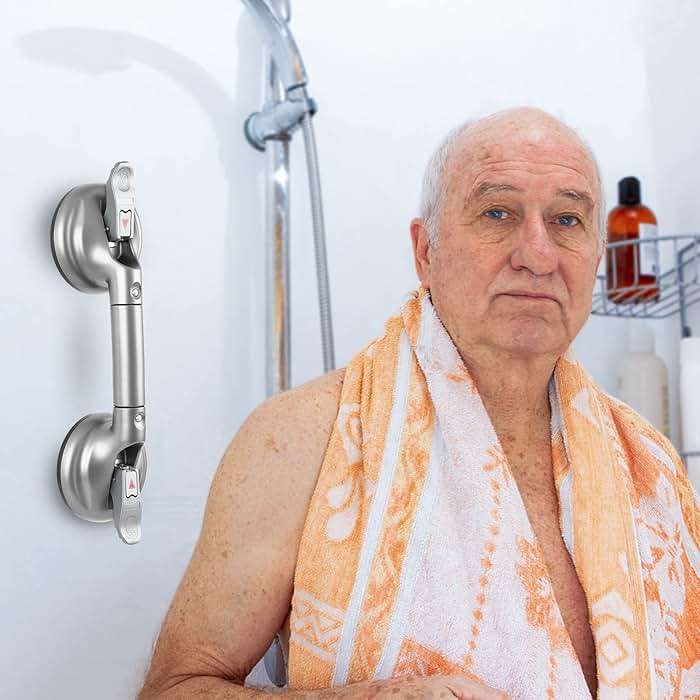 DAREN MEDICAL Heavy Duty Suction Shower Grab Bar - Toilet Bathroom Bathtub Safety - Shower Handles, Suction Cup Power Up to 250 LB, Perfect for Elderly Seniors(14.5 Inch, Gray Silver) h, Gray Silver - Image 2
