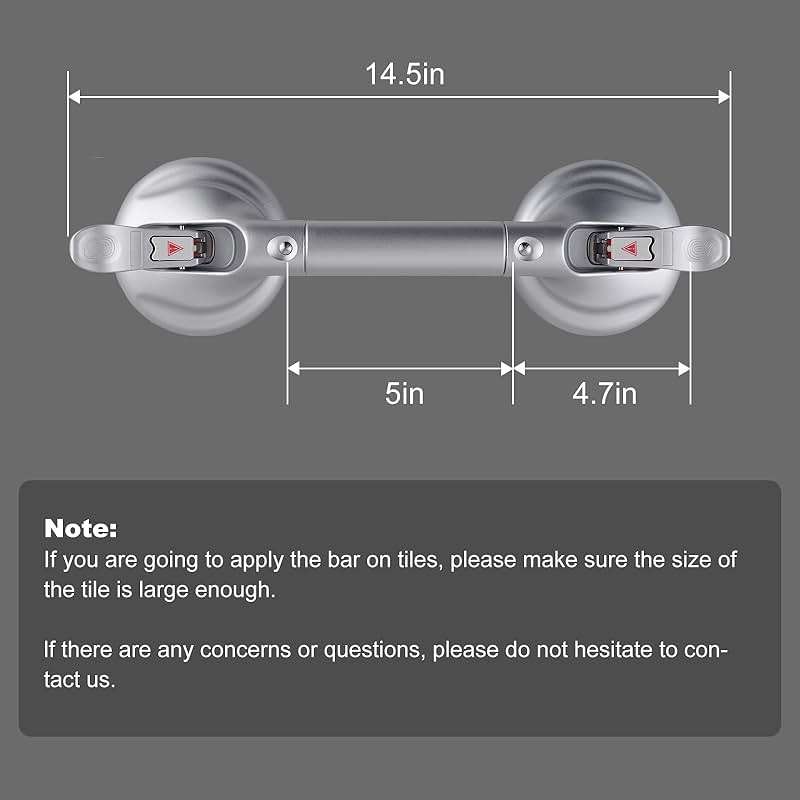 DAREN MEDICAL Heavy Duty Suction Shower Grab Bar - Toilet Bathroom Bathtub Safety - Shower Handles, Suction Cup Power Up to 250 LB, Perfect for Elderly Seniors(14.5 Inch, Gray Silver) h, Gray Silver - Image 3