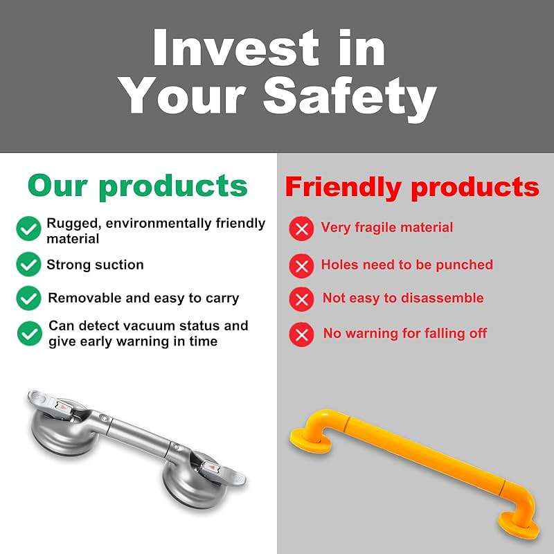 DAREN MEDICAL Heavy Duty Suction Shower Grab Bar - Toilet Bathroom Bathtub Safety - Shower Handles, Suction Cup Power Up to 250 LB, Perfect for Elderly Seniors(14.5 Inch, Gray Silver) h, Gray Silver - Image 6