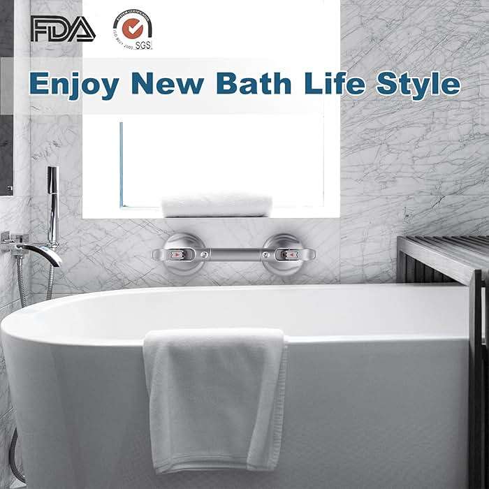 DAREN MEDICAL Heavy Duty Suction Shower Grab Bar - Toilet Bathroom Bathtub Safety - Shower Handles, Suction Cup Power Up to 250 LB, Perfect for Elderly Seniors(14.5 Inch, Gray Silver) h, Gray Silver - Image 7