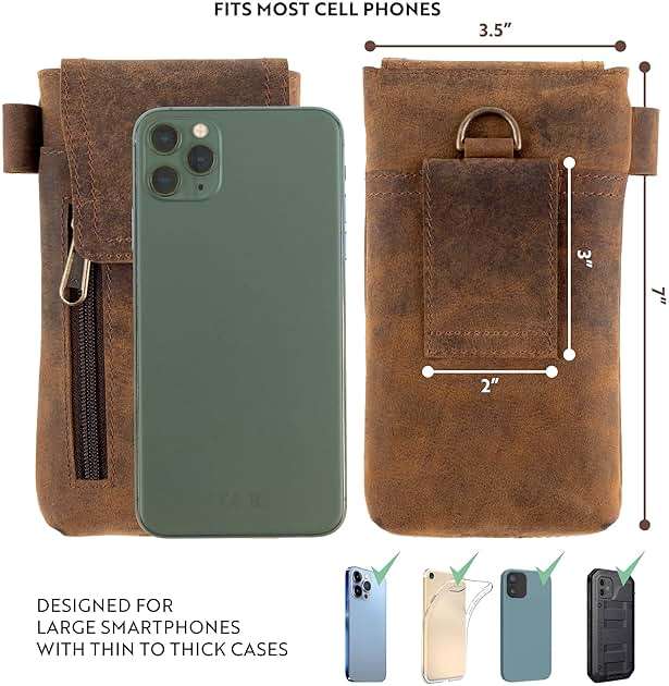 Moonster Leather Phone Holster – Genuine Full-Grain Buffalo Leather Cell Phone Holsters Holster for Large Smartphones Belt Holder - 7”H x 3.5" W - Image 2