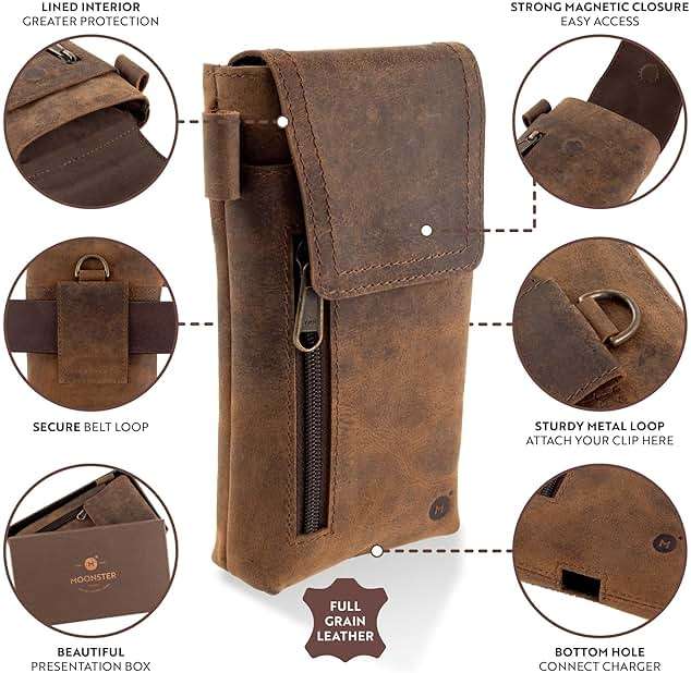 Moonster Leather Phone Holster – Genuine Full-Grain Buffalo Leather Cell Phone Holsters Holster for Large Smartphones Belt Holder - 7”H x 3.5" W - Image 3