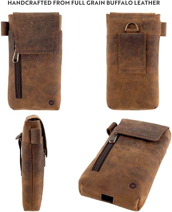 Moonster Leather Phone Holster – Genuine Full-Grain Buffalo Leather Cell Phone Holsters Holster for Large Smartphones Belt Holder - 7”H x 3.5" W - Image 4