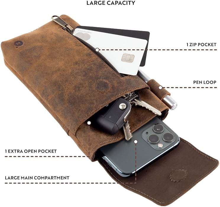 Moonster Leather Phone Holster – Genuine Full-Grain Buffalo Leather Cell Phone Holsters Holster for Large Smartphones Belt Holder - 7”H x 3.5" W - Image 5