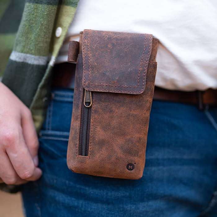 Moonster Leather Phone Holster – Genuine Full-Grain Buffalo Leather Cell Phone Holsters Holster for Large Smartphones Belt Holder - 7”H x 3.5" W - Image 9