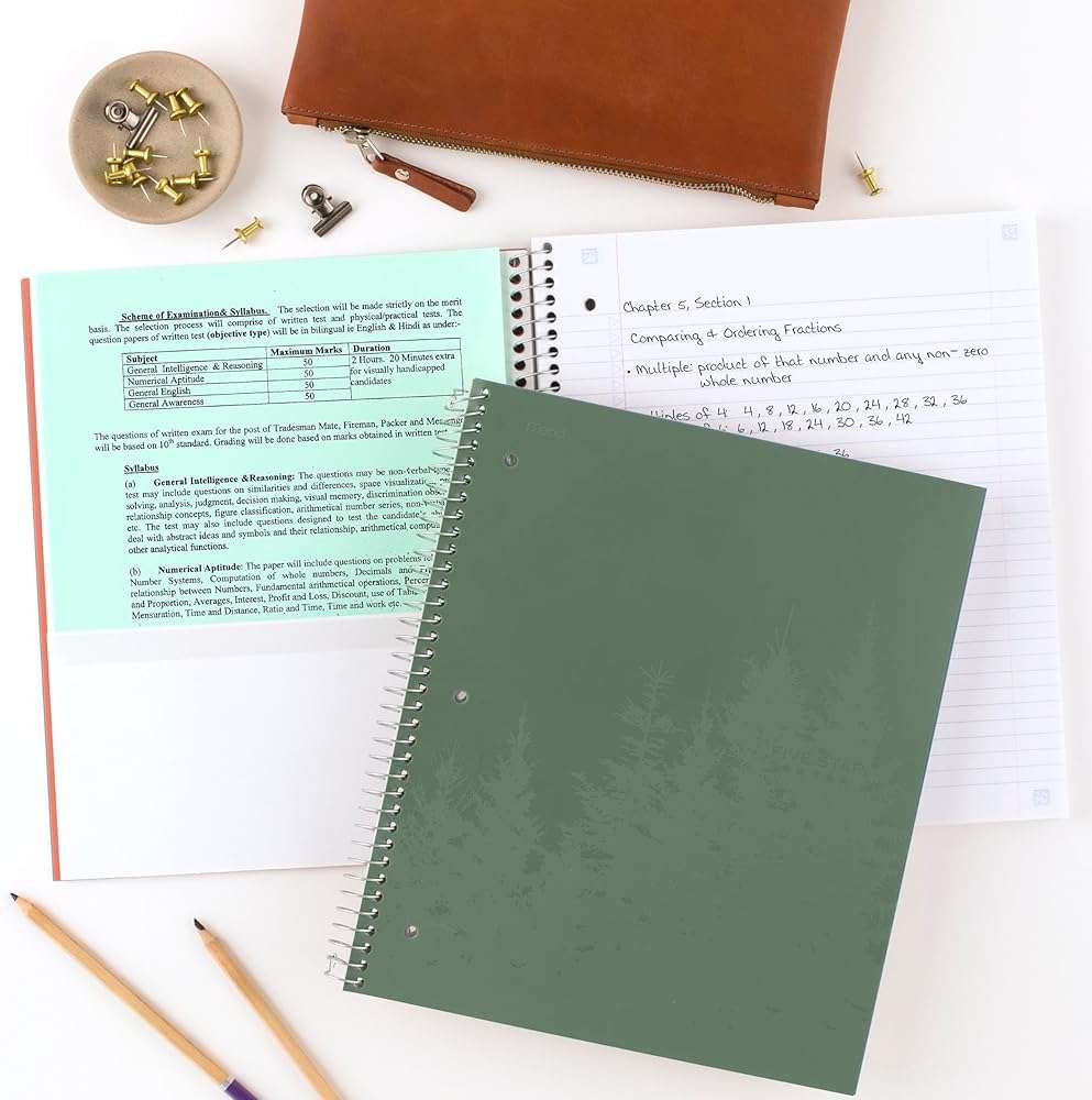 Five Star Spiral Notebook + Study App, 4 Pack, 1 Subject, Recycled College Ruled Paper, 8-1/2" x 11", 100 Sheets, Fights Ink Bleed, Includes 3 Colors + 1 Randomly Selected Color (820046-ECM24) - Image 6