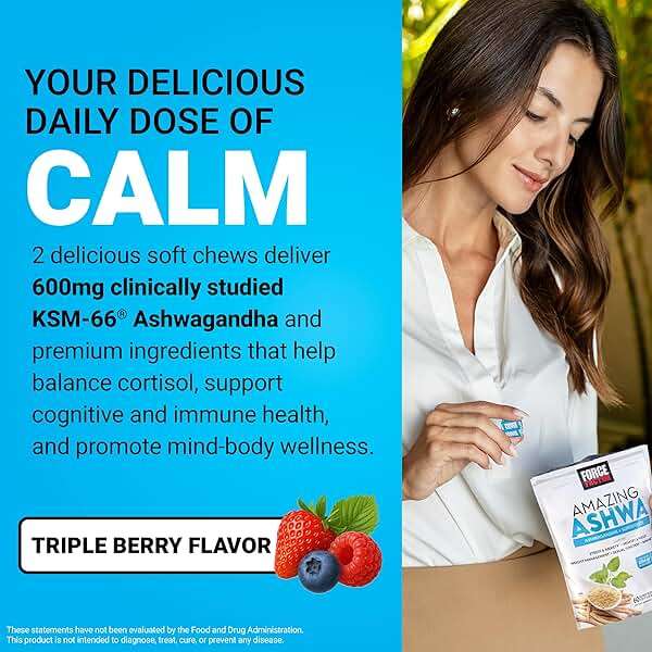 Force Factor Amazing Ashwa for Stress Relief, Memory, Focus, and Immune Support Health, Ashwaganda Supplement with KSM-66 Ashwagandha for Stress, 60 Soft Chews - Image 5