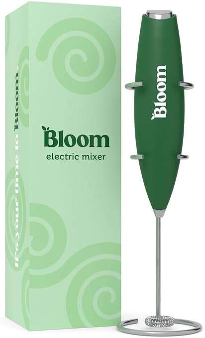Bloom Nutrition Milk Frother, Hand Mixer, Electric, Handheld Drink Stirrer, Frothing Wand, Foam Maker for Coffee, Matcha, Protein, Greens, Stainless Steel, Battery Operated, Includes Whisk Stand - Image 1