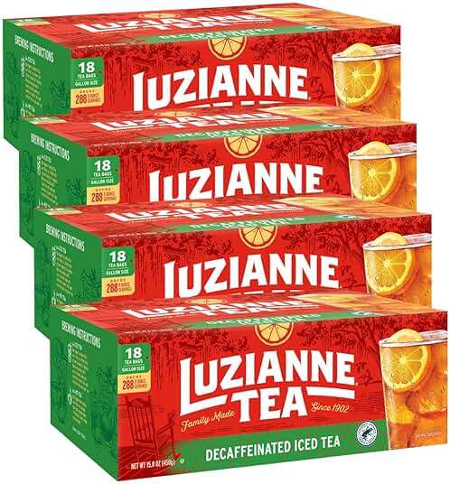 Luzianne Unsweetened Decaffeinated Iced Tea Bags, Gallon Size, 18ct Box, (Pack of 4) - Image 1