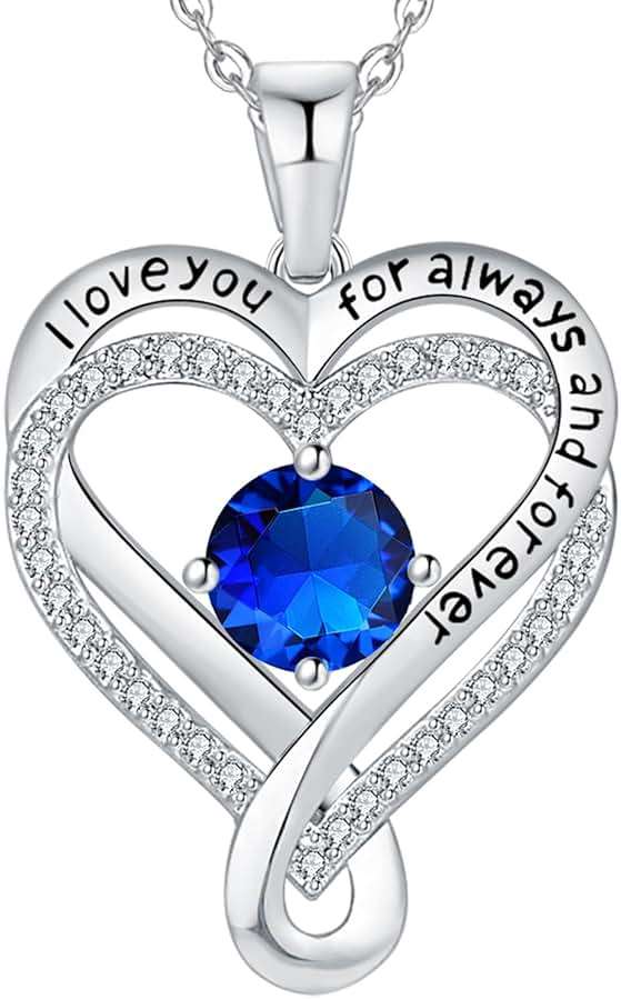 Jewelry for Women Wife Infinity Heart Birthstone I Love You Necklace S925 Anniversary Women Necklaces for Her Wife Birthday Gift Ideas, Birthday Present for Girlfriend Mom Daughter Sterling Silver - Image 1