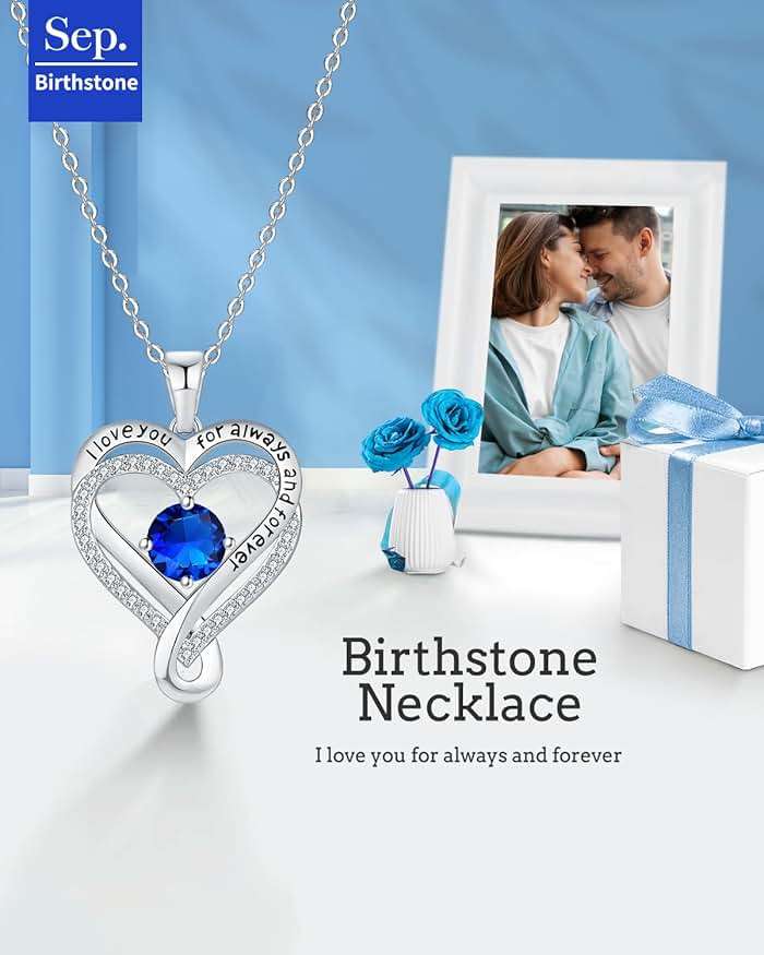 Jewelry for Women Wife Infinity Heart Birthstone I Love You Necklace S925 Anniversary Women Necklaces for Her Wife Birthday Gift Ideas, Birthday Present for Girlfriend Mom Daughter Sterling Silver - Image 3