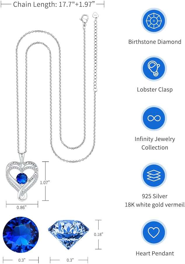 Jewelry for Women Wife Infinity Heart Birthstone I Love You Necklace S925 Anniversary Women Necklaces for Her Wife Birthday Gift Ideas, Birthday Present for Girlfriend Mom Daughter Sterling Silver - Image 4