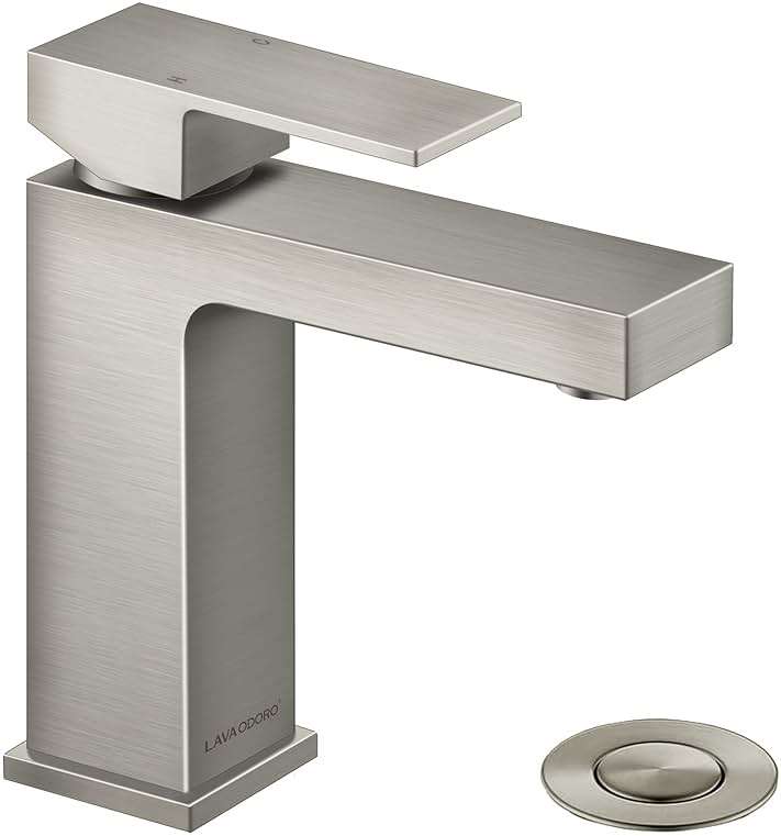 Lava Odoro Single Hole Bathroom Faucet, Brushed Nickel Bathroom Sink Faucet Single Handle Vanity Faucet with Pop up Drain Assembly, Deck Plate Included, BF307-BN - Image 1