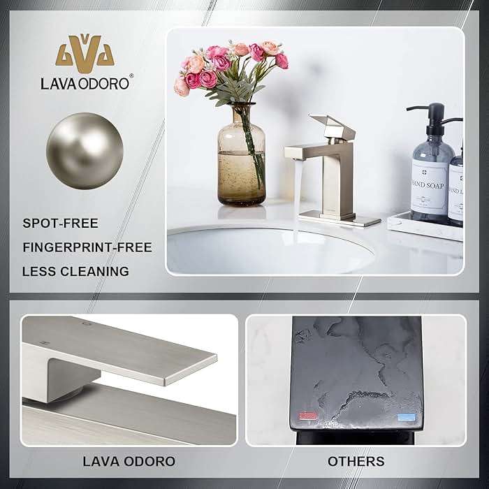Lava Odoro Single Hole Bathroom Faucet, Brushed Nickel Bathroom Sink Faucet Single Handle Vanity Faucet with Pop up Drain Assembly, Deck Plate Included, BF307-BN - Image 4