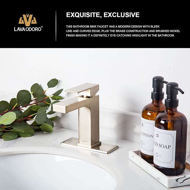 Lava Odoro Single Hole Bathroom Faucet, Brushed Nickel Bathroom Sink Faucet Single Handle Vanity Faucet with Pop up Drain Assembly, Deck Plate Included, BF307-BN - Image 6