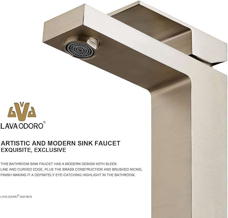 Lava Odoro Single Hole Bathroom Faucet, Brushed Nickel Bathroom Sink Faucet Single Handle Vanity Faucet with Pop up Drain Assembly, Deck Plate Included, BF307-BN - Image 8