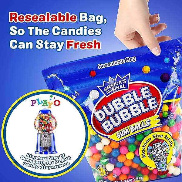 Gumballs For Gumball Machine Refills - 53 Ounce Dubble Bubble Chewing Gum Bulk Antique Style Gum Balls vintage Old Fashioned Candy -Mini bubble Gumballs 3.3 lb For Kids Toy Bank Candy Dispenser Playo - Image 9