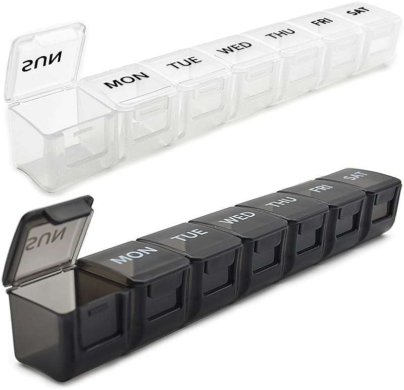 2 Pack Weekly Pill Organizer, Large 7 Day Pill Case, Daily Vitamin Case Medicine Box, AM/PM Pill Containers for Medicine Supplements Fish Oil（White & Black） - Image 1