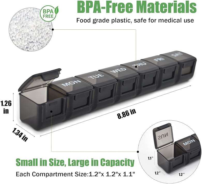 2 Pack Weekly Pill Organizer, Large 7 Day Pill Case, Daily Vitamin Case Medicine Box, AM/PM Pill Containers for Medicine Supplements Fish Oil（White & Black） - Image 3