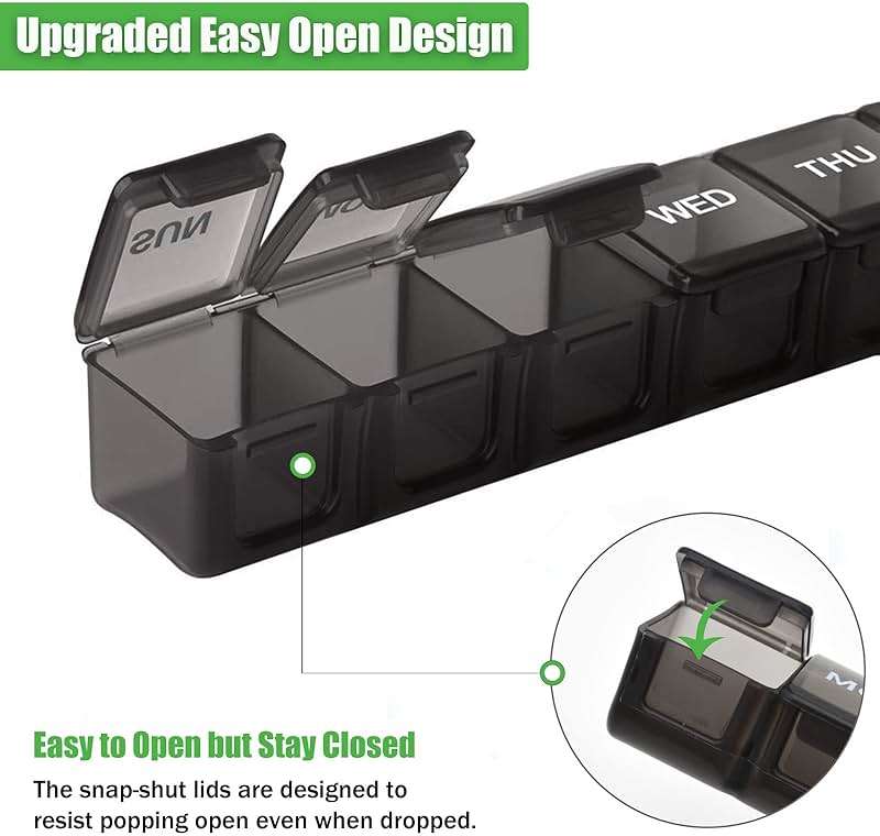2 Pack Weekly Pill Organizer, Large 7 Day Pill Case, Daily Vitamin Case Medicine Box, AM/PM Pill Containers for Medicine Supplements Fish Oil（White & Black） - Image 4
