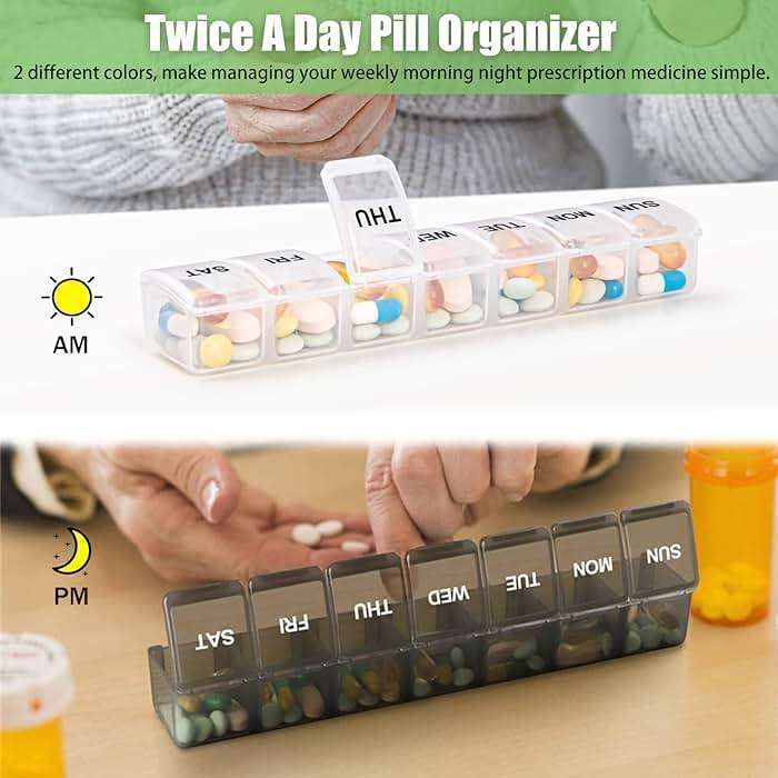2 Pack Weekly Pill Organizer, Large 7 Day Pill Case, Daily Vitamin Case Medicine Box, AM/PM Pill Containers for Medicine Supplements Fish Oil（White & Black） - Image 7