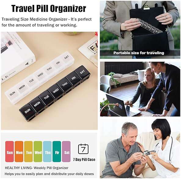 2 Pack Weekly Pill Organizer, Large 7 Day Pill Case, Daily Vitamin Case Medicine Box, AM/PM Pill Containers for Medicine Supplements Fish Oil（White & Black） - Image 8