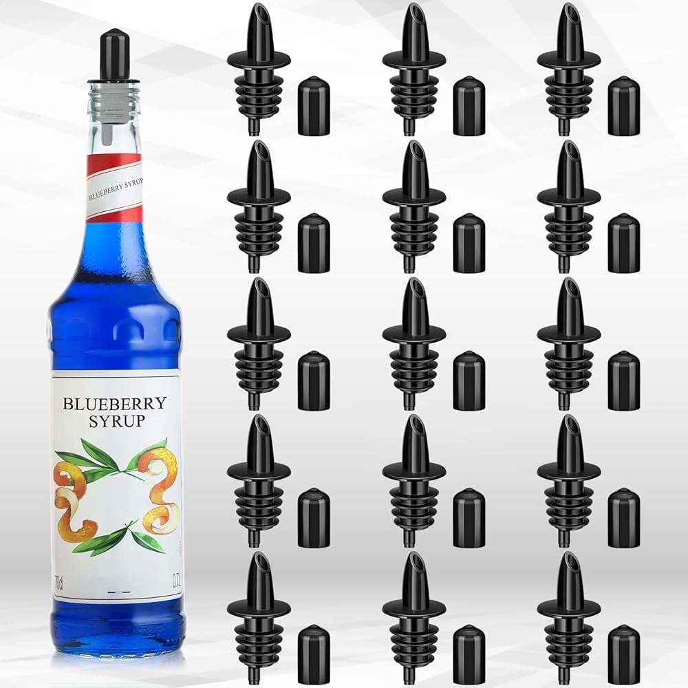 30 Pcs Bottle Pourers Syrup Pour Spouts Including Snow Cone Syrup Alcohol Liquor Bottle Pourers and Rubber Dust Cap Covers Dispenser Accessories - Image 9