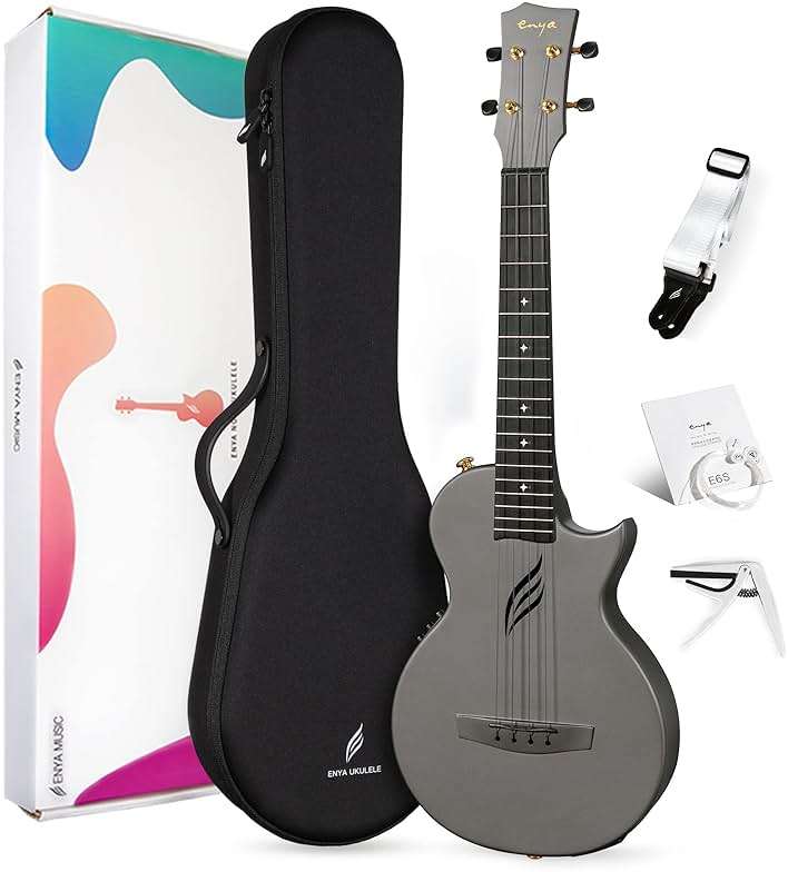 Enya Tenor Ukulele 26 Inch Carbon Fiber Acousticplus Cutaway Travel Ukelele for Beginner Bundle Kit with Online Lesson Including Gig Bag, Strap, Capo, and Strings Professional Ukalalee Yukalalee Gift - Image 1