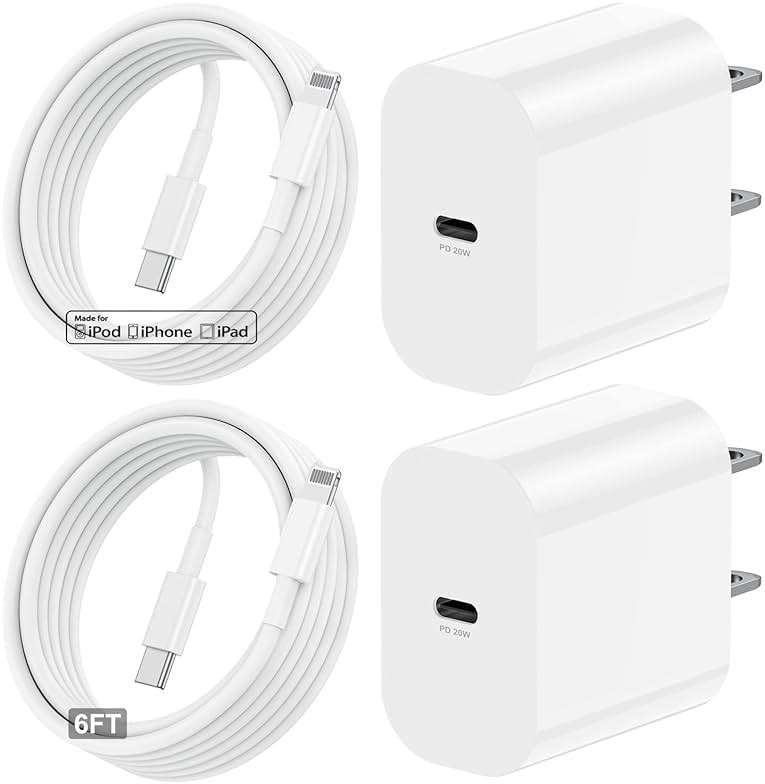 20W Rapid USB C Wall Super Fast Chargers Block Power Plug with 6Ft Type C to Lightning Cable, (MFi Certified) Lightning Charging Cord for iPhone 14 13 12 11 Pro Max Plus Air Mini iPad -Albedo 2Pack - Image 1