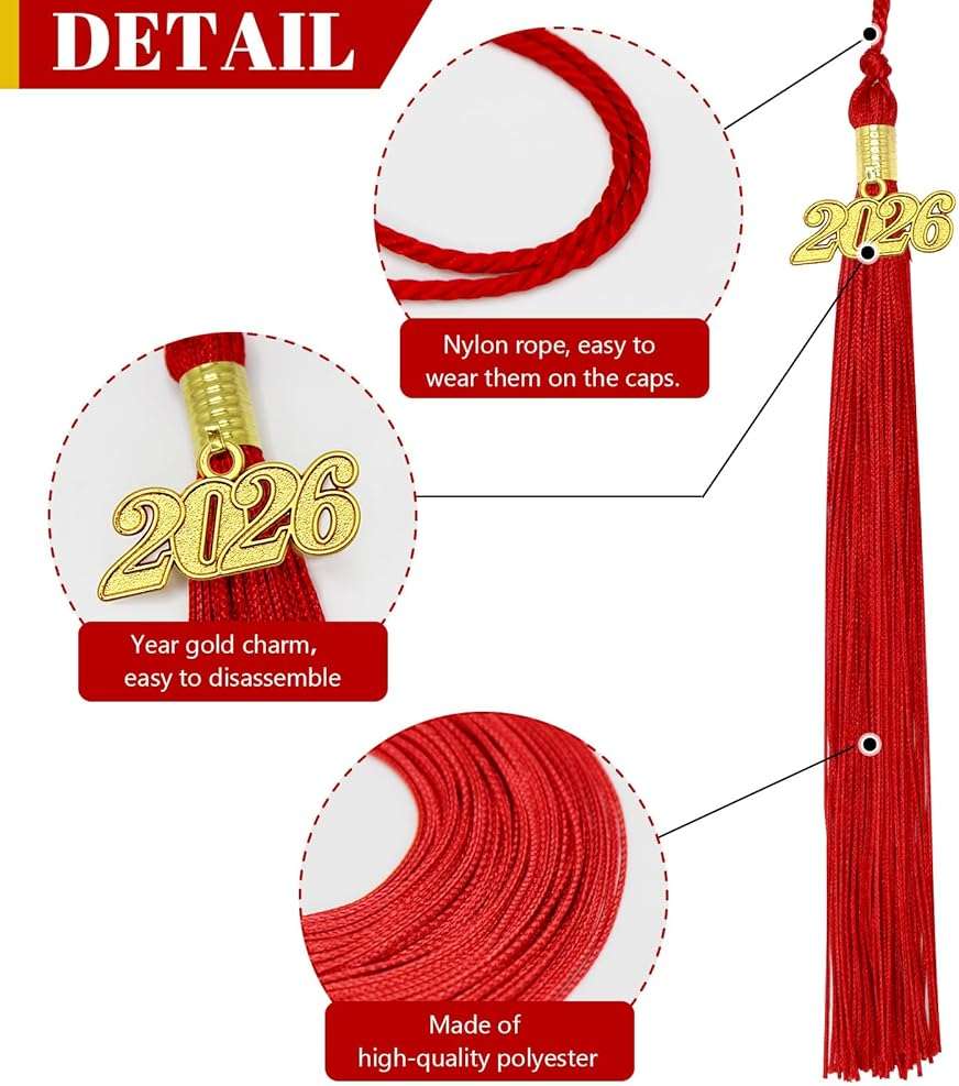 2026 Graduation Tassel Red with 2026 Year Gold Charm for Graduation Ceremony - Image 4