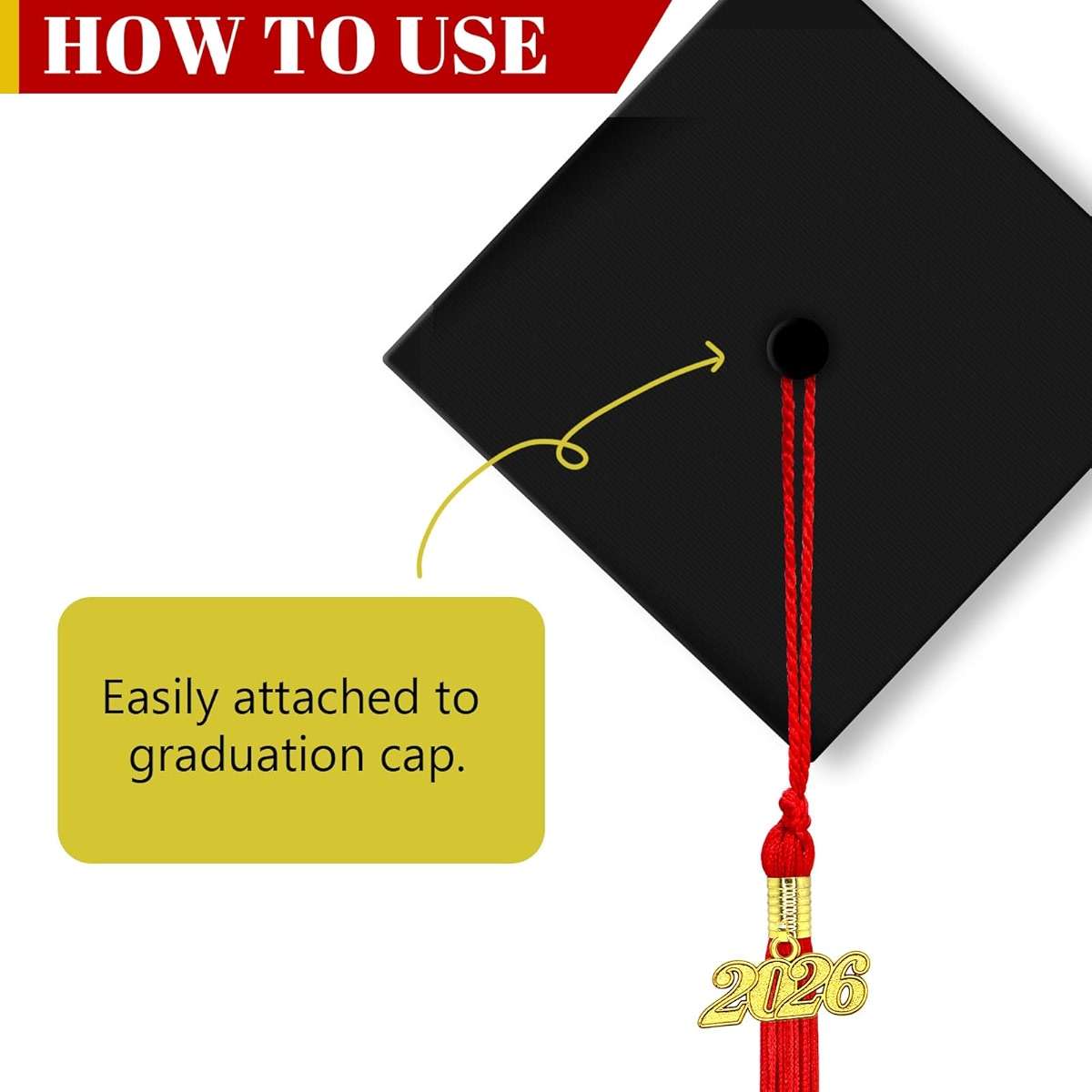 2026 Graduation Tassel Red with 2026 Year Gold Charm for Graduation Ceremony - Image 5