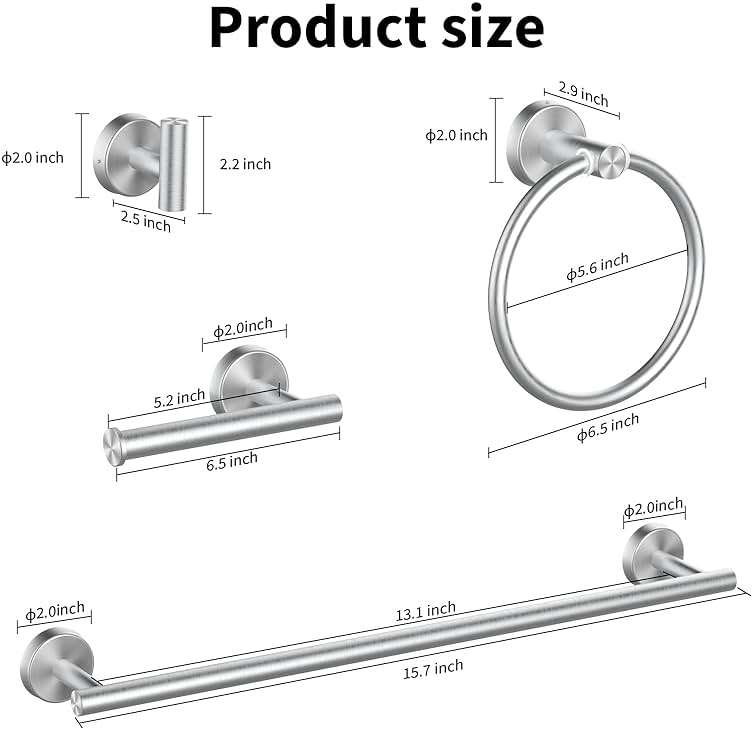 Cilee 10 Piece Brushed Nickel Bathroom Accessories Set, 16 inch Brushed Nickel Bathroon Hardware Set Towel Bar Ring Toilet Paper Holder Robe Towel Hook SUS304 Stainless Steel - Image 2