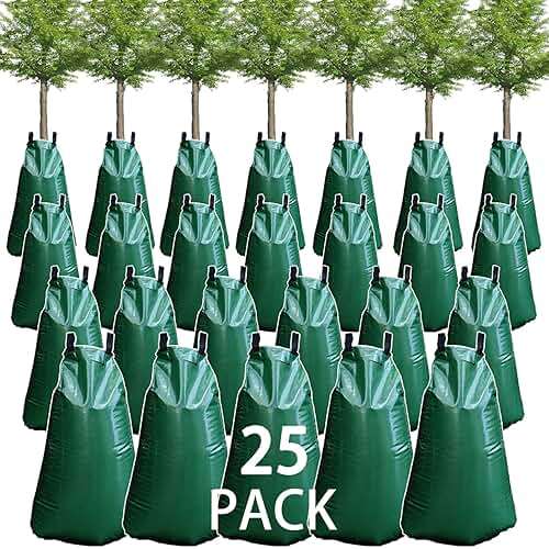 25 Pack Tree Watering Bag, 20 Gallon Slow Release Watering Bag for Trees, Premium PVC Shrub Watering Bag with Heavy Duty Zipper, Sturdy Reusable Drip Irrigation Bag - Image 1