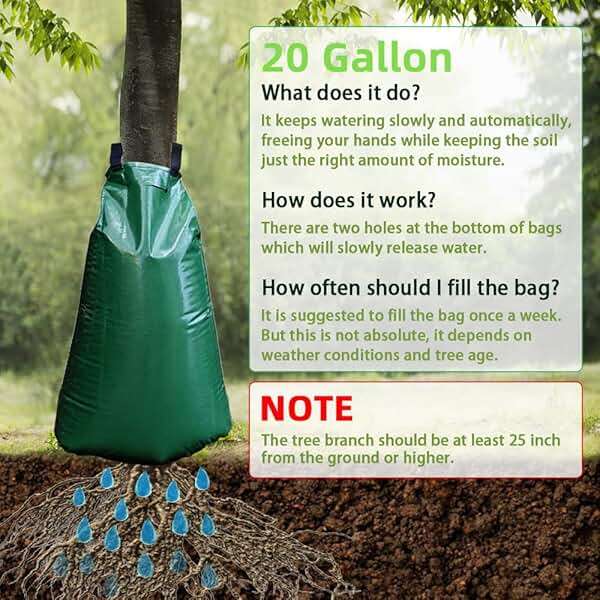 25 Pack Tree Watering Bag, 20 Gallon Slow Release Watering Bag for Trees, Premium PVC Shrub Watering Bag with Heavy Duty Zipper, Sturdy Reusable Drip Irrigation Bag - Image 2