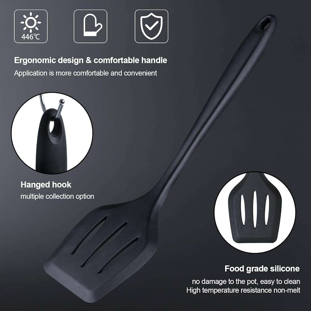 RAXCO Kitchen Utensils Set,18-Piece Cooking Utensils and Knife Set,Black | Food-grade Silicone Heat-safe to 410°F, Detachable Stainless Steel Holder, 5 Kitchen Knives and Cutting Board All-in-one - Image 6