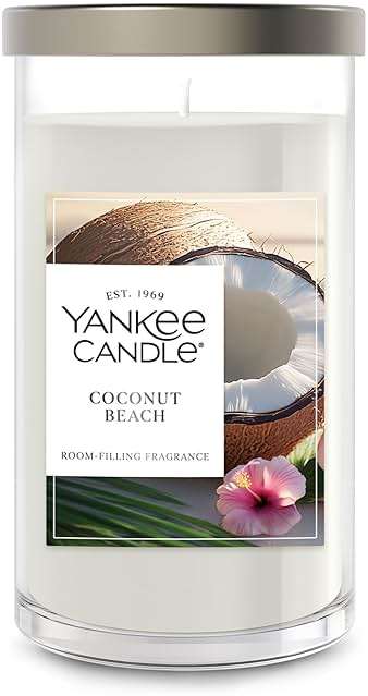 Yankee Candle Medium Pillar Scented Candle with up to 115 Hour Burn Time, Premium Plant Wax Blend for Consistent Burn, 14.25 oz Pillar Candle with Room Filling Fragrance, Coconut Beach - Image 1