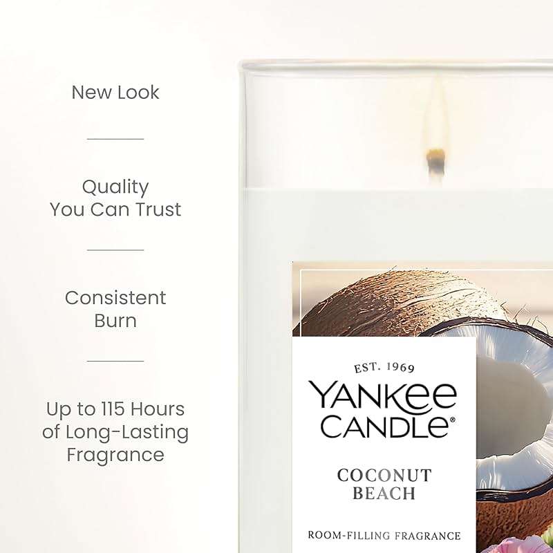 Yankee Candle Medium Pillar Scented Candle with up to 115 Hour Burn Time, Premium Plant Wax Blend for Consistent Burn, 14.25 oz Pillar Candle with Room Filling Fragrance, Coconut Beach - Image 4