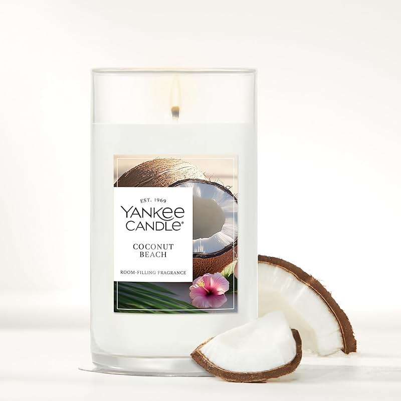 Yankee Candle Medium Pillar Scented Candle with up to 115 Hour Burn Time, Premium Plant Wax Blend for Consistent Burn, 14.25 oz Pillar Candle with Room Filling Fragrance, Coconut Beach - Image 5