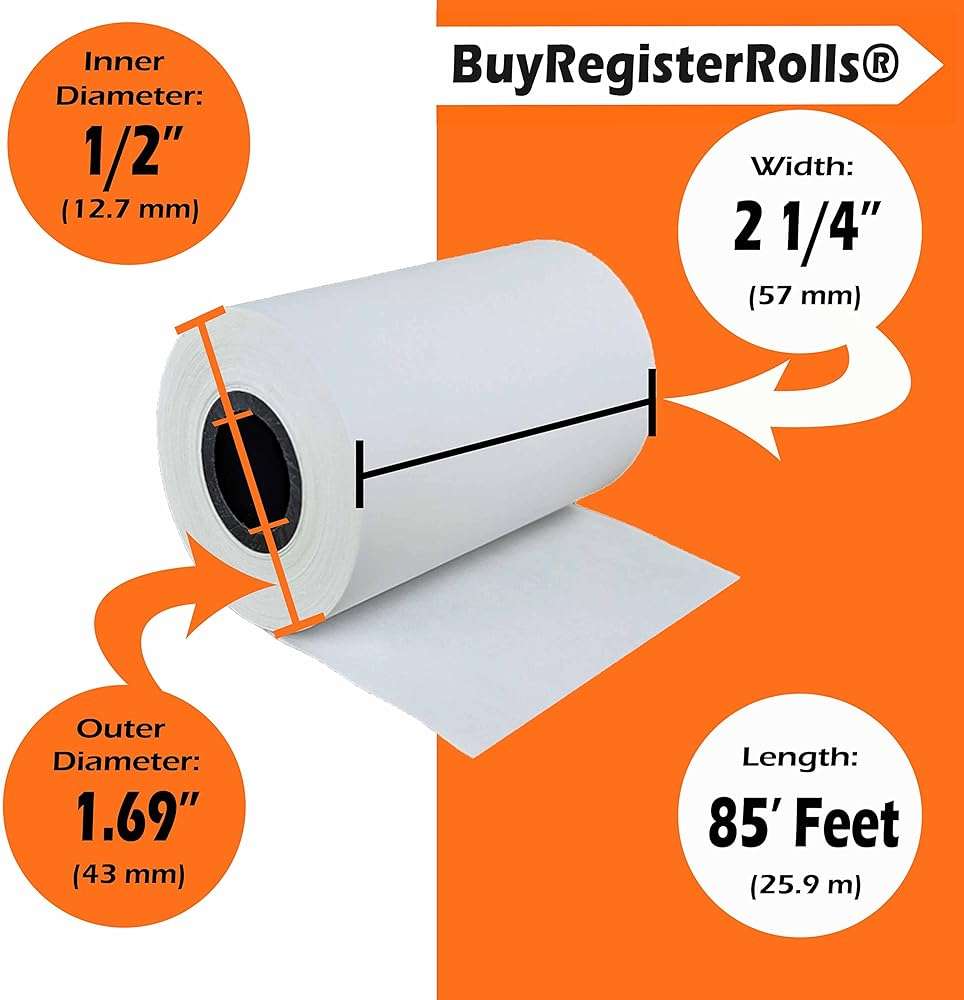 (10 Rolls - 50 GSM) 2 1/4 x 85 Thermal Paper Receipt Rolls 2.25 x 85 ft, POS/Cash Register, Fits All Credit Card Terminals, Verifone VX510 VX570 FD50 T4220 - Image 2