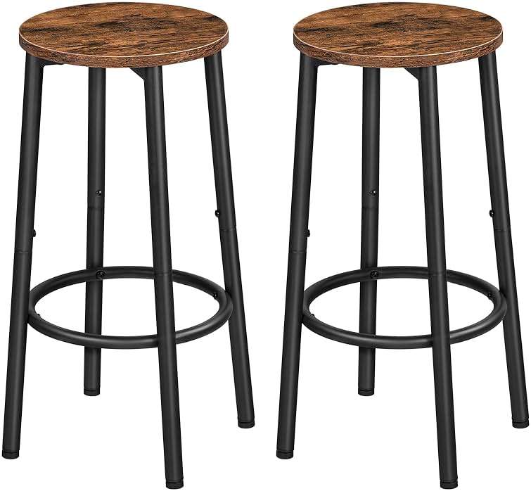 HOOBRO Bar Stools, Set of 2 Bar Chairs, Kitchen Round Height Stools with Footrest, Breakfast Bar Stools, Sturdy Steel Frame, for Dining Room, Kitchen, Party, Easy Assembly, Rustic Brown BF03BY01 - Image 1