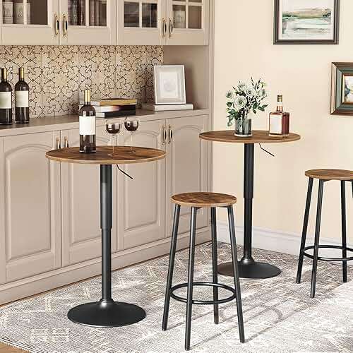 HOOBRO Bar Stools, Set of 2 Bar Chairs, Kitchen Round Height Stools with Footrest, Breakfast Bar Stools, Sturdy Steel Frame, for Dining Room, Kitchen, Party, Easy Assembly, Rustic Brown BF03BY01 - Image 2