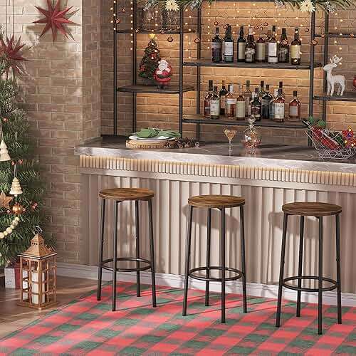 HOOBRO Bar Stools, Set of 2 Bar Chairs, Kitchen Round Height Stools with Footrest, Breakfast Bar Stools, Sturdy Steel Frame, for Dining Room, Kitchen, Party, Easy Assembly, Rustic Brown BF03BY01 - Image 6