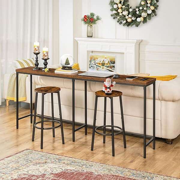 HOOBRO Bar Stools, Set of 2 Bar Chairs, Kitchen Round Height Stools with Footrest, Breakfast Bar Stools, Sturdy Steel Frame, for Dining Room, Kitchen, Party, Easy Assembly, Rustic Brown BF03BY01 - Image 8
